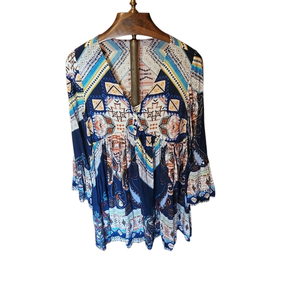 Umgee Dresses & Skirts - Umgee Boho Gypsy Peasant Babydoll Style Ruffled Sleeve Dress Size Large
